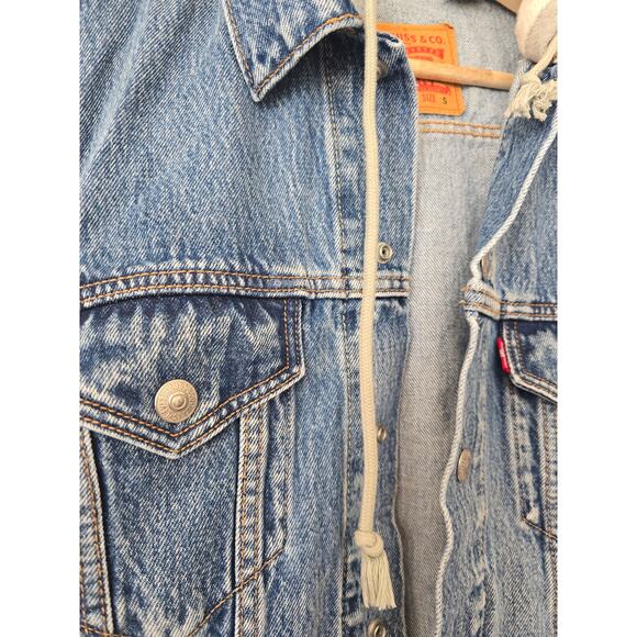 Levi’s Men’s Hybrid Hoodie Trucker Jacket Size S Blue Denim Streetwear Vibe Fall - Picture 6 of 11